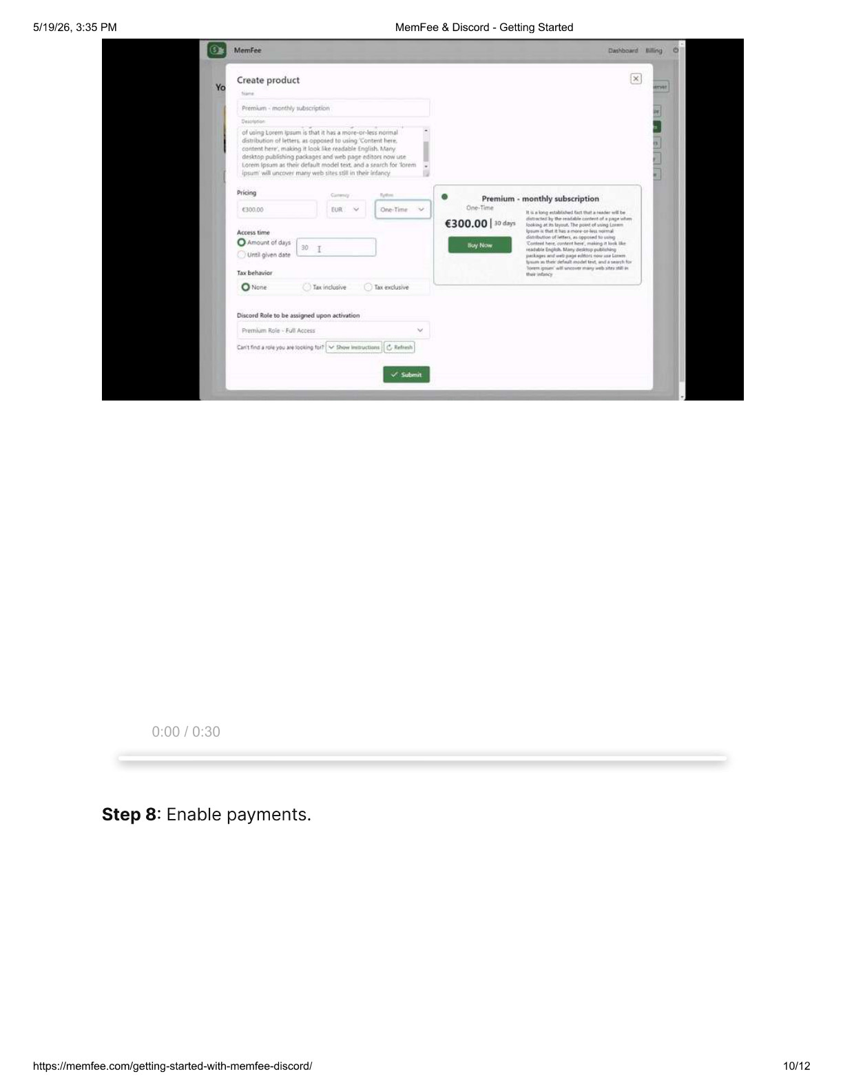 Configure product pricing in MemFee
