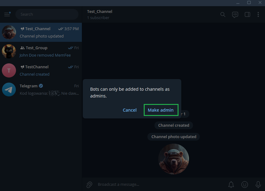 Make MemFee bot an admin and save