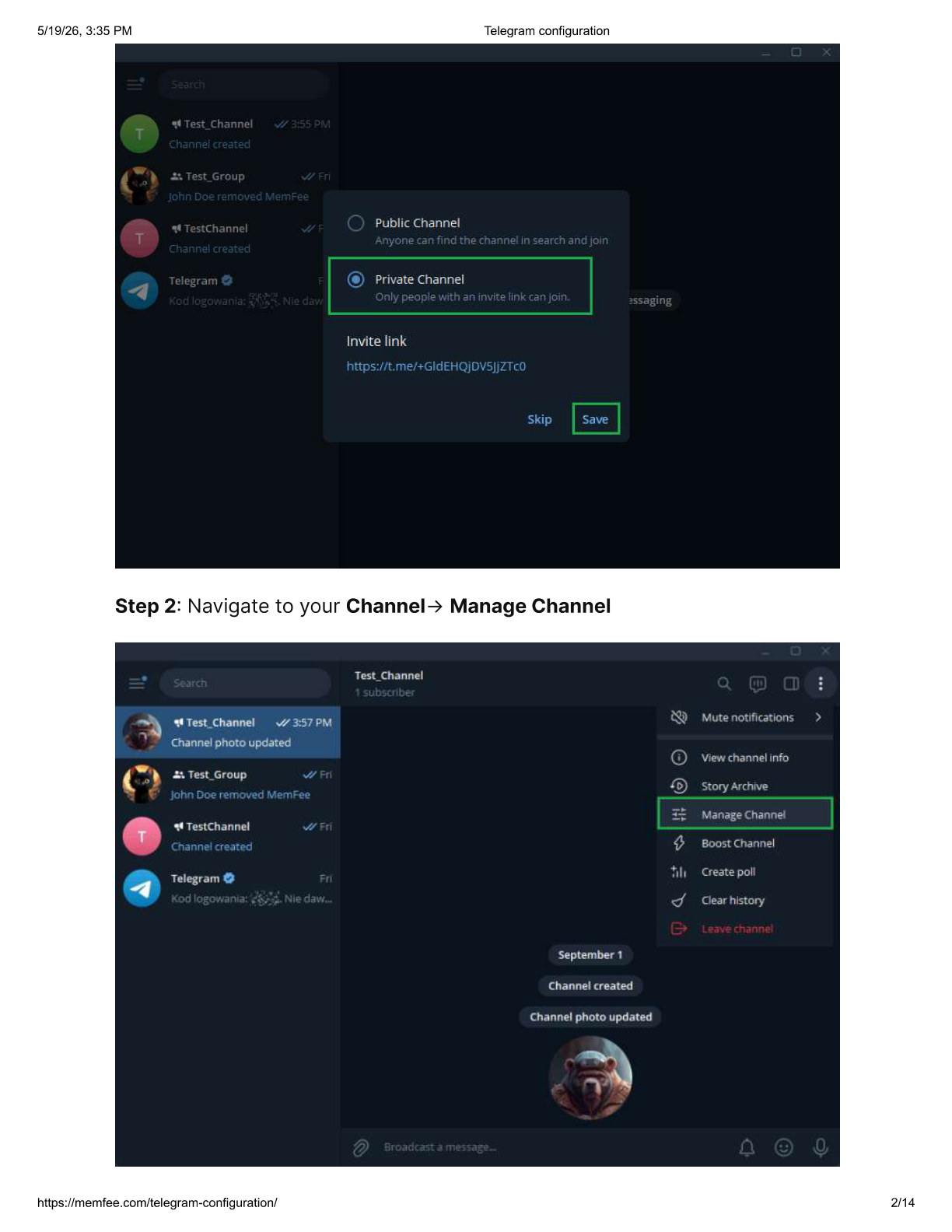 Choose Private Channel and save