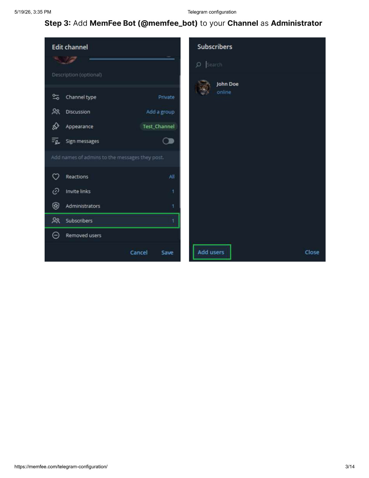 Add users from Subscribers section