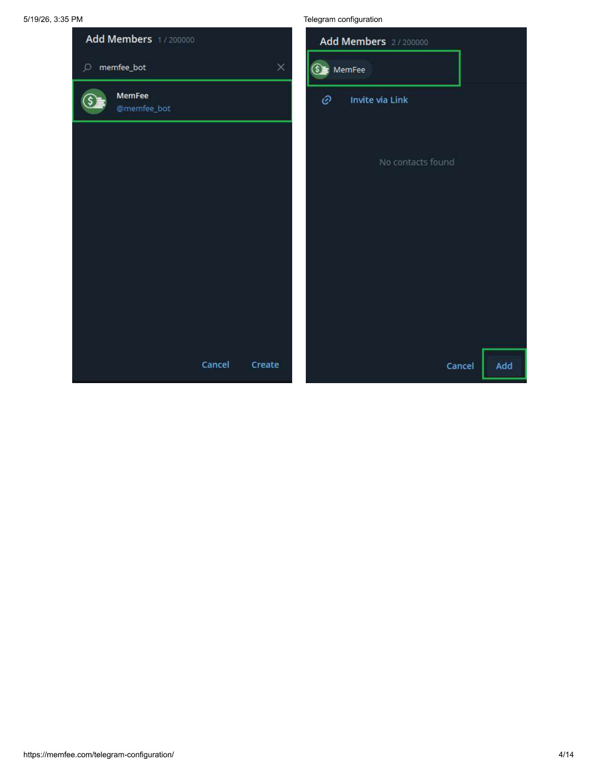 Search and add MemFee bot