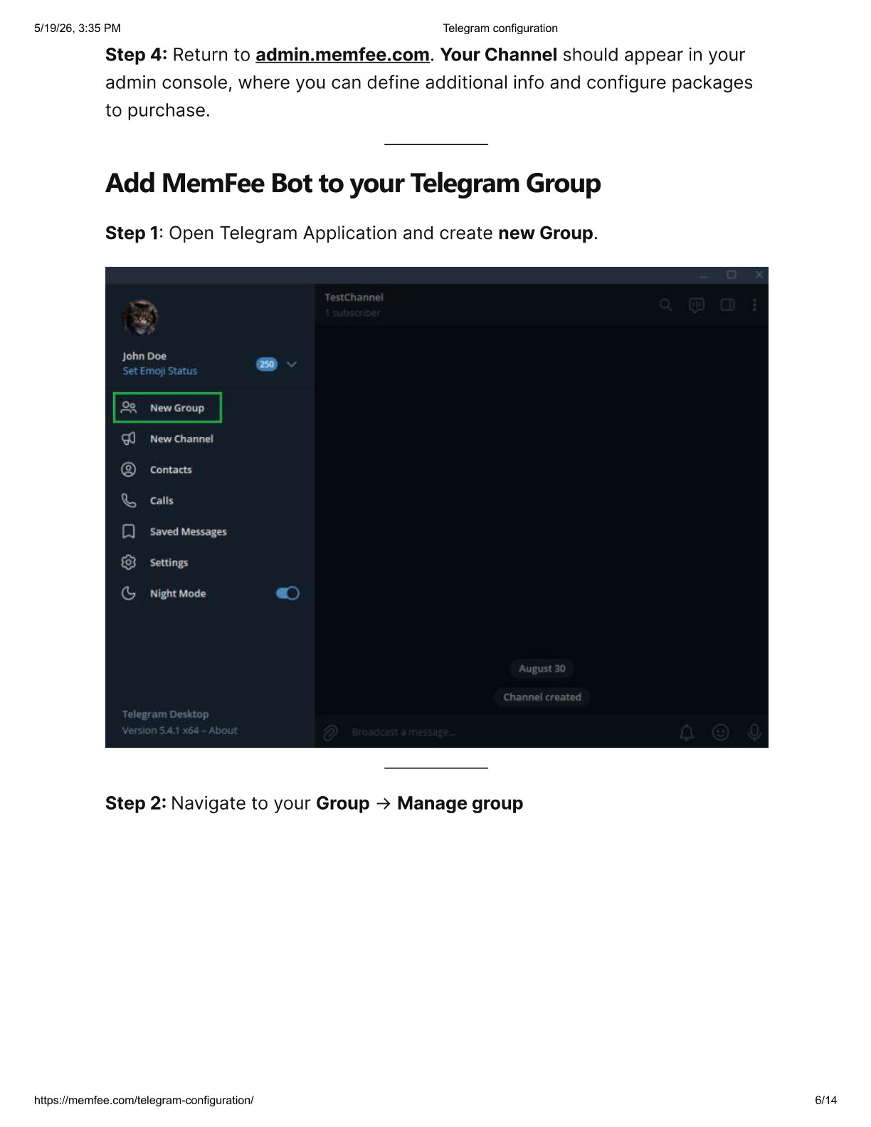 Create a new Telegram group