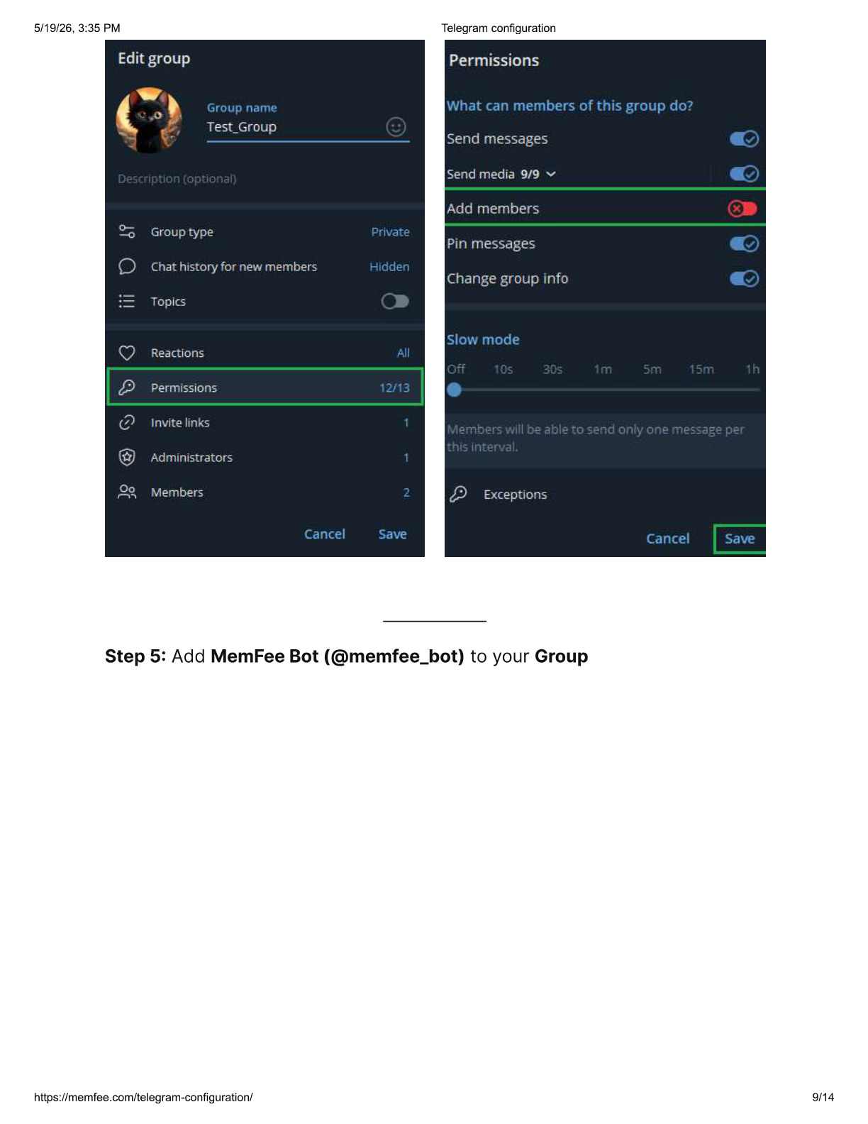 Turn off Add members permission in Telegram group