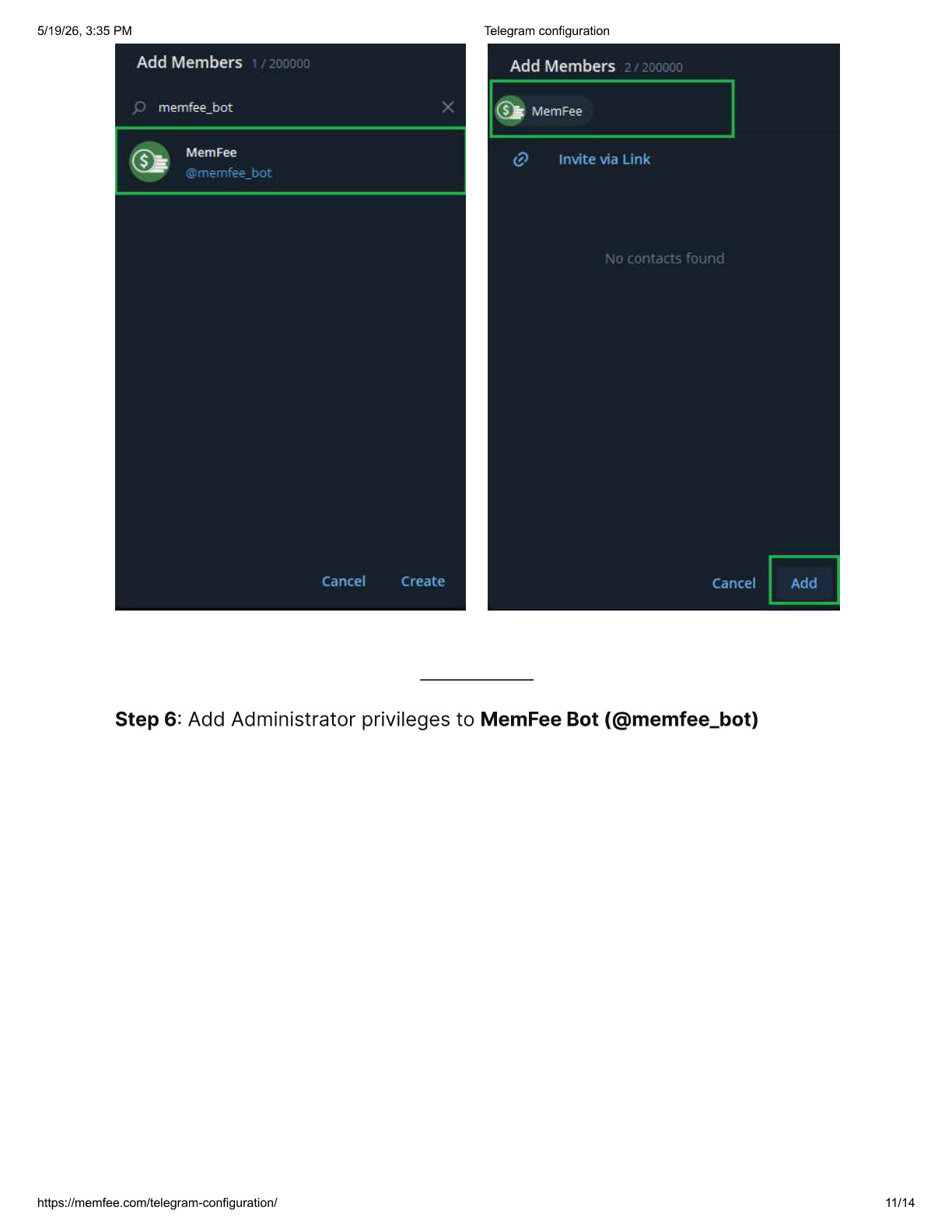 Search and add MemFee bot to group