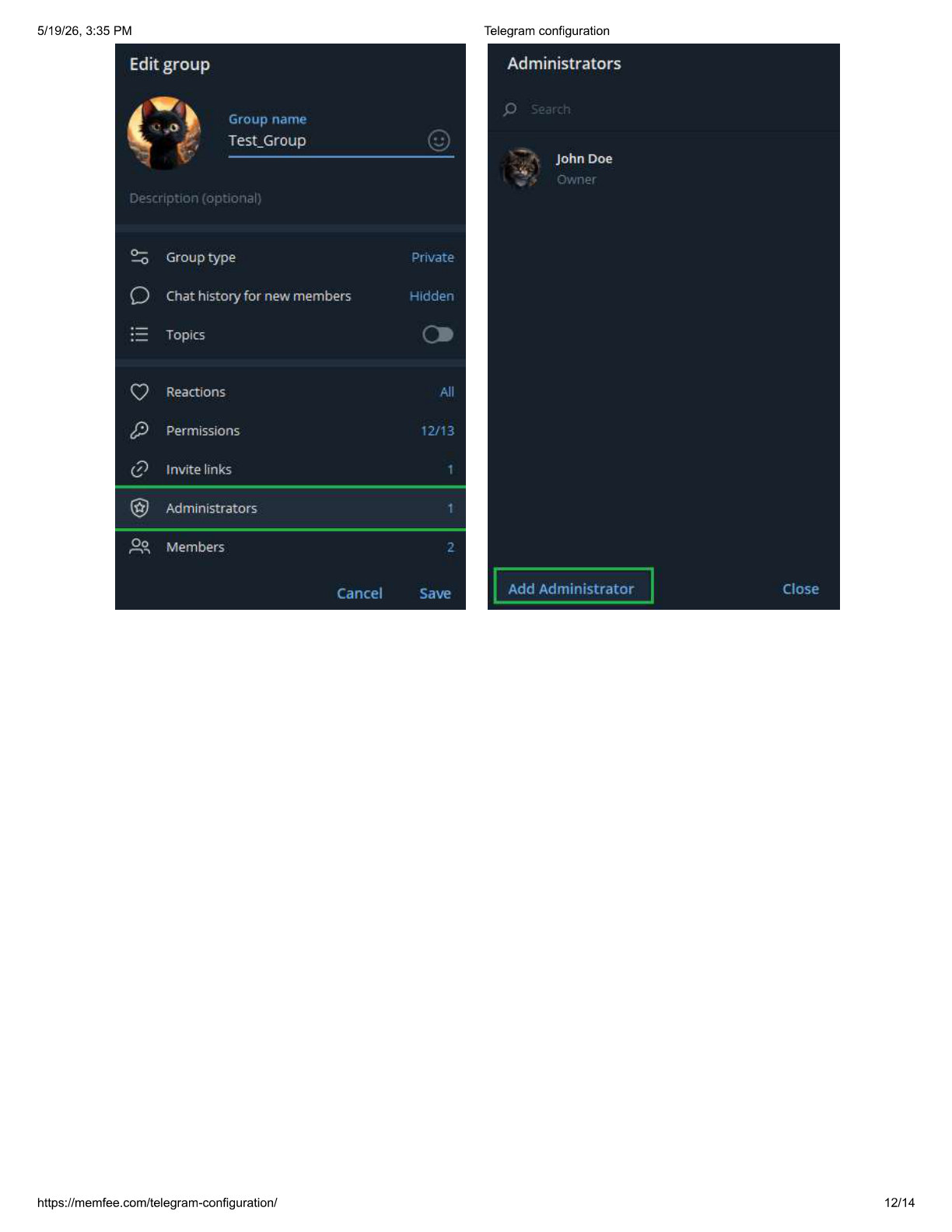Open Administrators in Telegram group