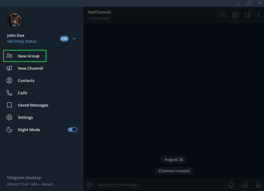 Create a new Telegram group