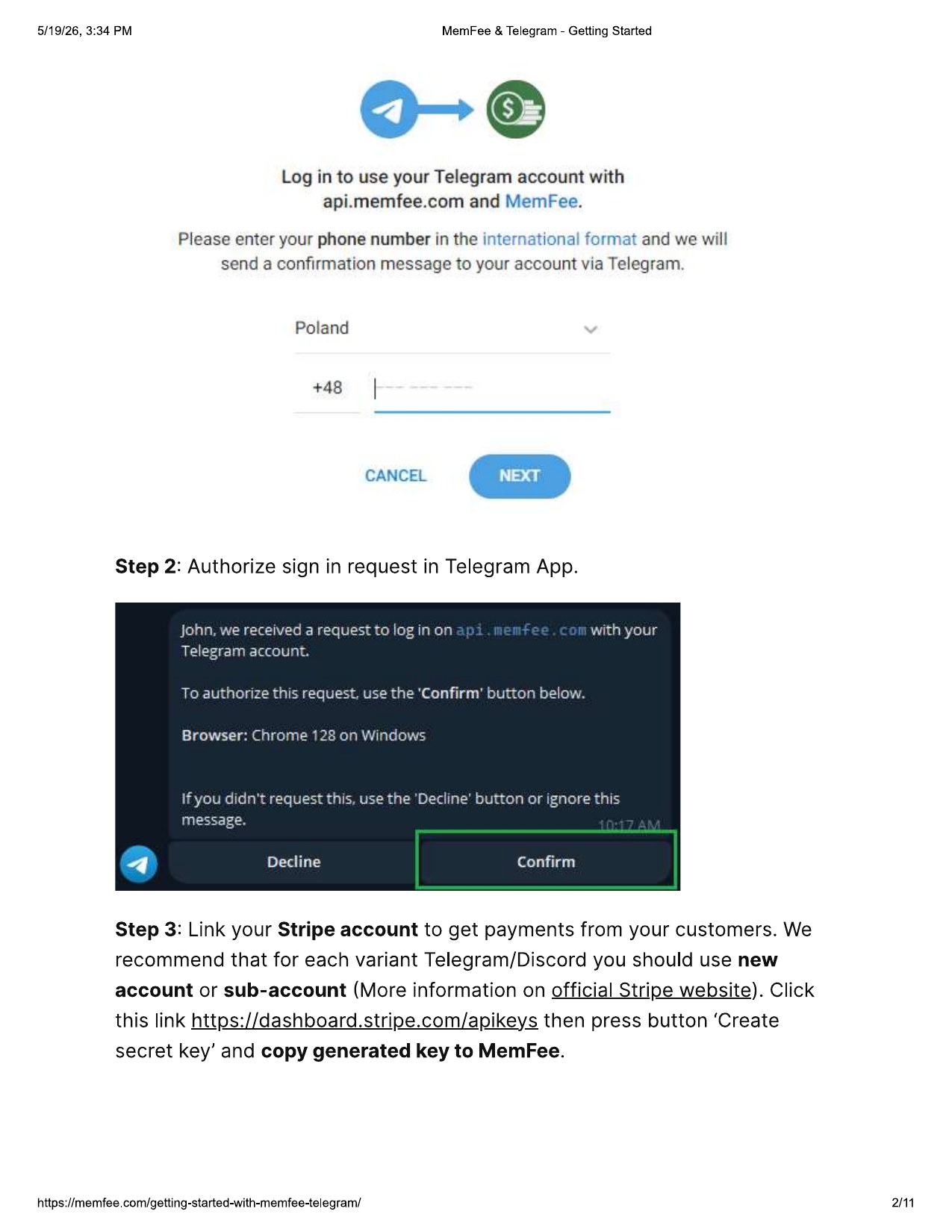 Authorize Telegram sign in request
