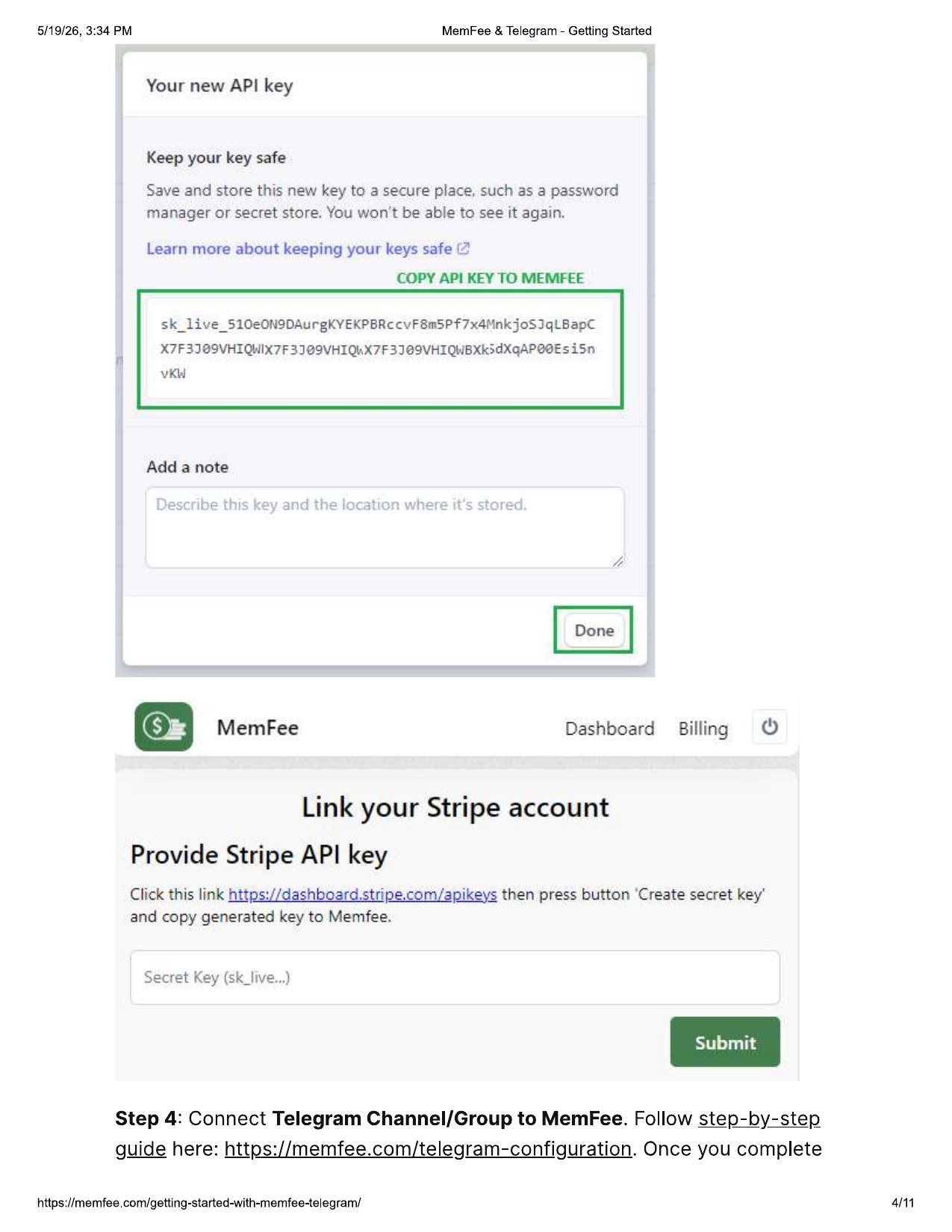 Copy API key to MemFee