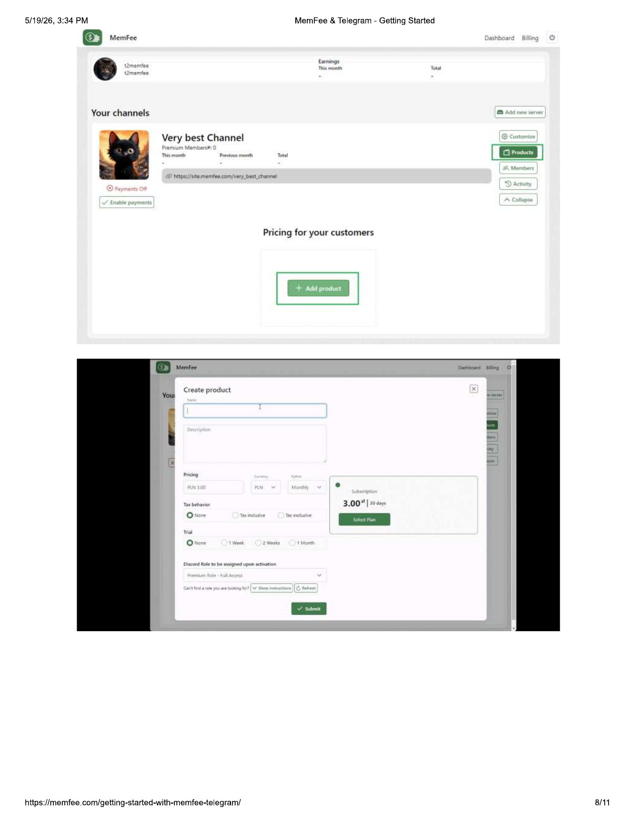 Add product in MemFee