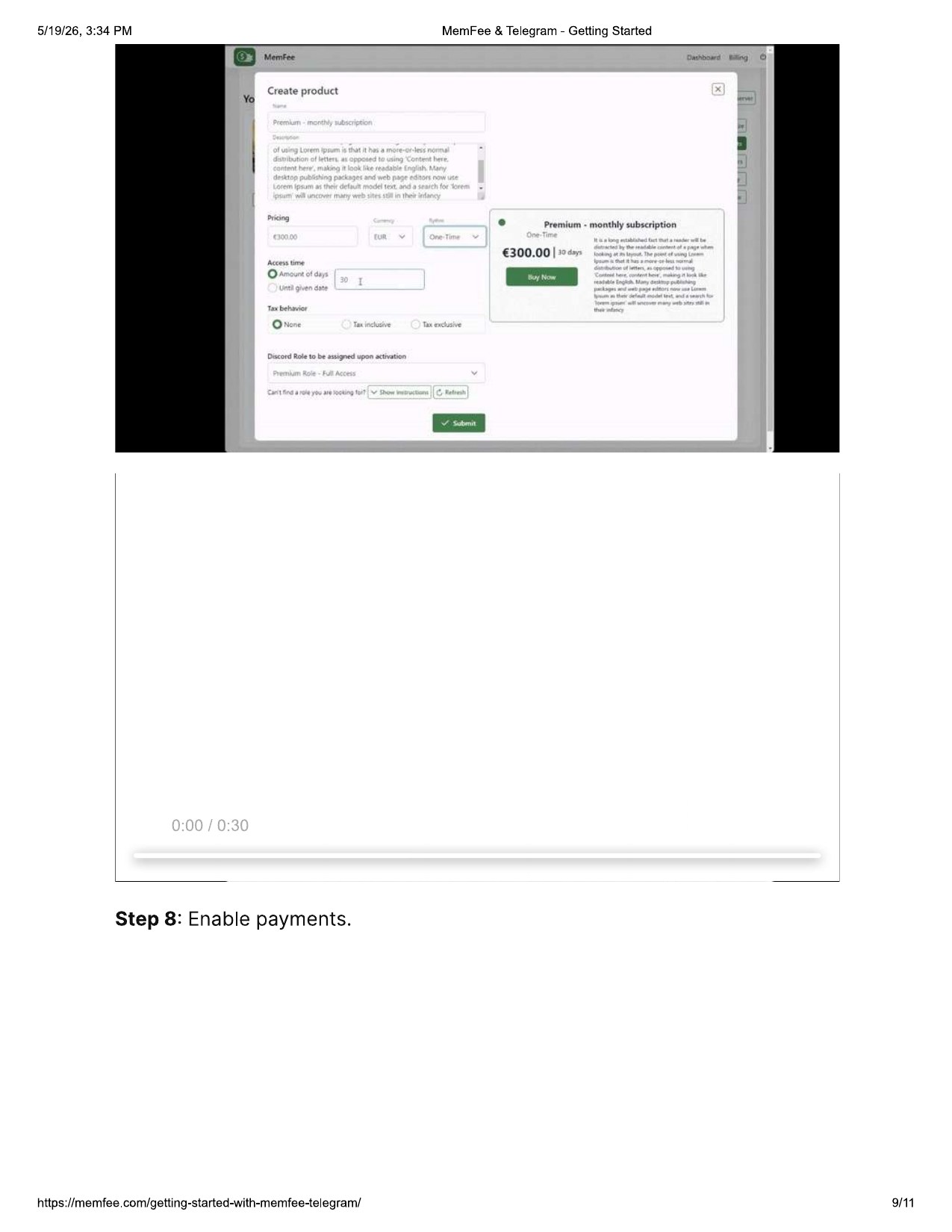 Configure product pricing in MemFee