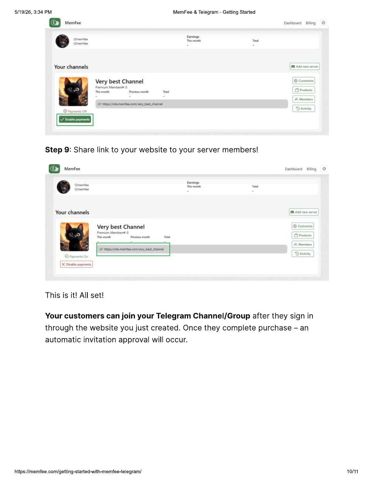 Enable payments in MemFee